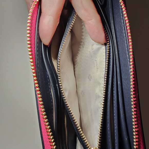 Kate Spade Spencer Lacey Zip Around Wallet Magenta Navy Colorblock - Picture 8 of 9